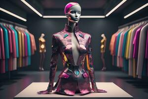 ai generado futurista Moda maniquí en el almacenar. ai generativo foto