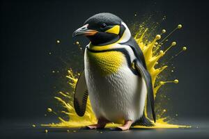 AI generated Cute penguin standing in front of solid color background. ai generative photo