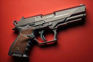 AI generated Semi-automatic handgun on a solid color background. Close-up. ai generative photo
