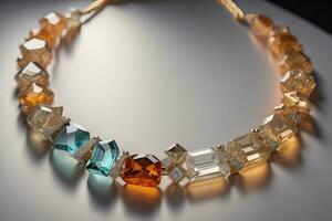 AI generated necklace on a black background with a lot of jewelry precious stones. ai generative photo