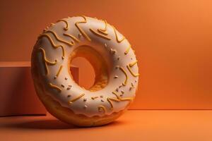 AI generated Donut on orange background, generative ai photo