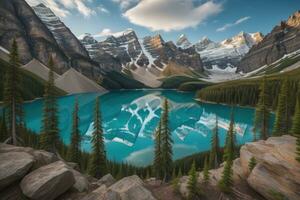 ai generado lago Louise en banff nacional parque, alberta, Canadá. generativo ai foto