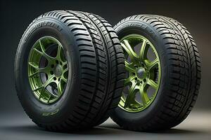 AI generated Car tires on a solid color background. ai generative photo