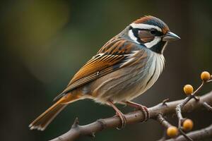 ai generado de garganta roja gorrión, emberiza Schoeniclus, soltero pájaro en rama, Warwickshire. generativo ai foto