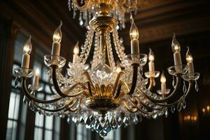AI generated Luxury chandelier isolated on dark background. ai generative photo