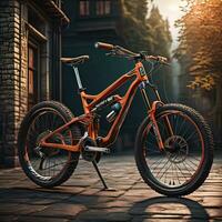 AI generated Modern orange mountain bike. ai generative photo