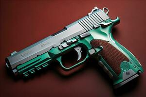 AI generated Semi-automatic handgun on a solid color background. Close-up. ai generative photo