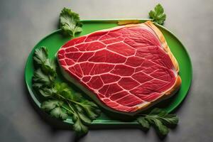 AI generated Raw beef sirloin steak with ingredients for cooking on wooden background. ai generative photo