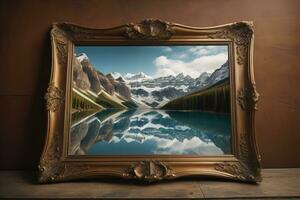 AI generated Glass picture frame on a solid color background. ai generative photo