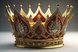 AI generated low key image of beautiful golden queen, king crown. ai generative photo