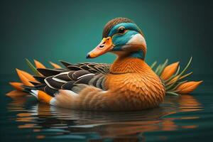 AI generated Beautiful duck on a solid color background. ai generative photo