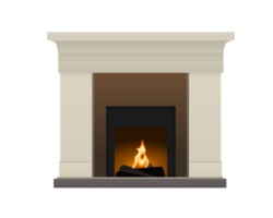 das traditionell Innen- Zuhause Beige und braun Kamin mit Feuer und Wald png