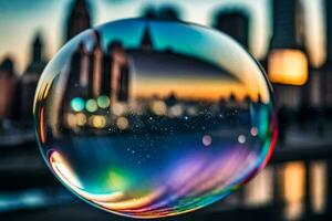 AI generated a bubble with a city skyline in the background photo