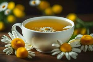 ai generado manzanilla té es un genial camino a relajarse y aliviar estrés foto