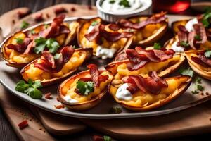 AI generated bacon and cheese stuffed potato skins photo