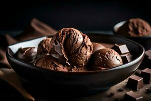 AI generated chocolate ice cream in a bowl photo