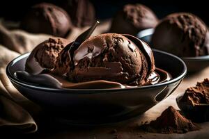 AI generated chocolate ice cream in a bowl photo