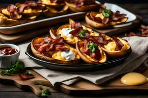 AI generated bacon and cheese stuffed sweet potatoes photo