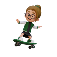 3d niña personaje paseo patineta png