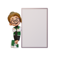 3D girl character holding a blank placard png