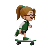 3d meisje karakter rijden skateboard png