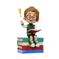 3D girl character get an idea when reading a book png