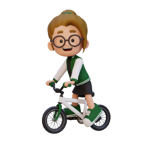 3d meisje karakter rijden fiets Gaan naar school- png