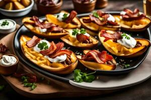 AI generated bacon wrapped potato skins with cheese and sour cream photo