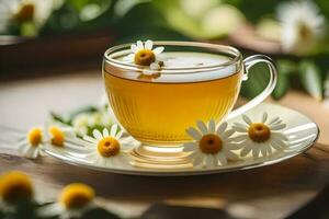 ai generado manzanilla té es un genial camino a relajarse y aliviar estrés foto