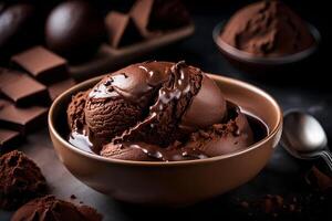 AI generated chocolate ice cream in a bowl photo