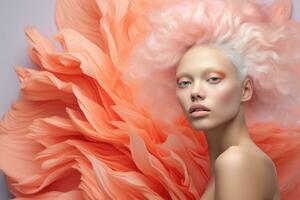 AI generated Ethereal Portrait in 2024's Trendy Peach Fuzz Color. photo