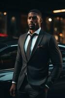 AI generated Distinguished Gentleman in Suit Exudes Confidence and Style. photo