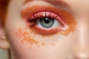 AI generated Innovative Peach Fuzz Eyeshadow Makeup Trend for 2024. photo
