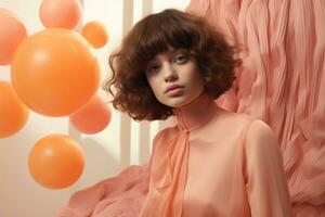 AI generated Ethereal Portrait in 2024's Trendy Peach Fuzz Color. photo