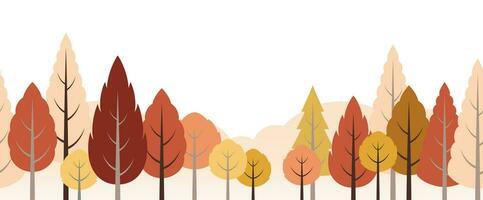 Seamless Forest With Mountains In Autumn Colors Vector Flat Illustration Isolated On A White Background. Horizontally Repeatable.