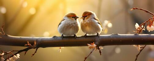 AI generated Two tree sparrows on the branch in a garden photo