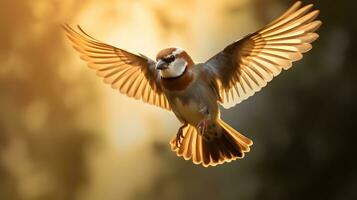 AI generated Tree sparrow resting on the branch in a garden photo