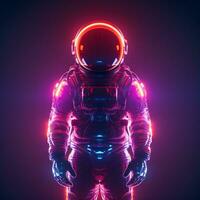 AI generated Portrait of futuristic astronaut or spaceman with neon light. photo