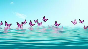 ai generado rosado mariposas en superficie de agua. concepto de mariposa efecto. foto