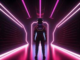 AI generated Portrait of futuristic astronaut or spaceman with neon light. photo