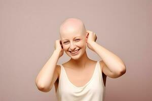 AI generated Portrait of caucasian bald woman, alopecia and cancer awareness photo