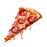 ai generado flotante Pizza rebanada modelo en transparente antecedentes png