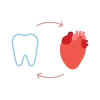 conexión de sano dientes y corazón. relación salud de humano corazón y diente. cardiovascular y masticación unidad. vector ilustración