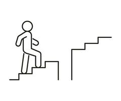 Stairs up person with obstacle, line icon. Stairway, steps with difficulty. Moving upstairs in work, career. Editable stroke. Vector illustration