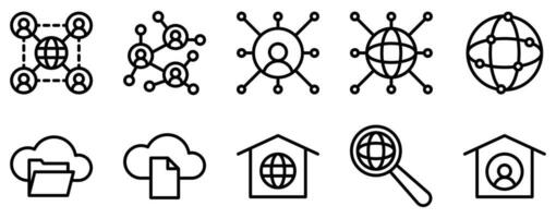 networking line style icon set collection vector