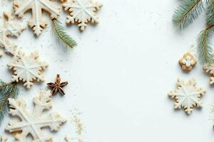 Christmas composition with gift boxes, card balls fir branches pine cones with copy space. Christmas by AI Generated photo