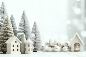 Christmas composition with gift boxes, card balls fir branches pine cones with copy space. Christmas by AI Generated photo