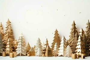 Christmas composition with gift boxes, card balls fir branches pine cones with copy space. Christmas by AI Generated photo