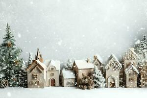 Navidad composición con regalo cajas, tarjeta pelotas abeto ramas pino conos con Copiar espacio. Navidad por ai generado foto