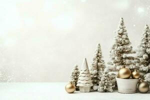 Christmas composition with gift boxes, card balls fir branches pine cones with copy space. Christmas by AI Generated photo